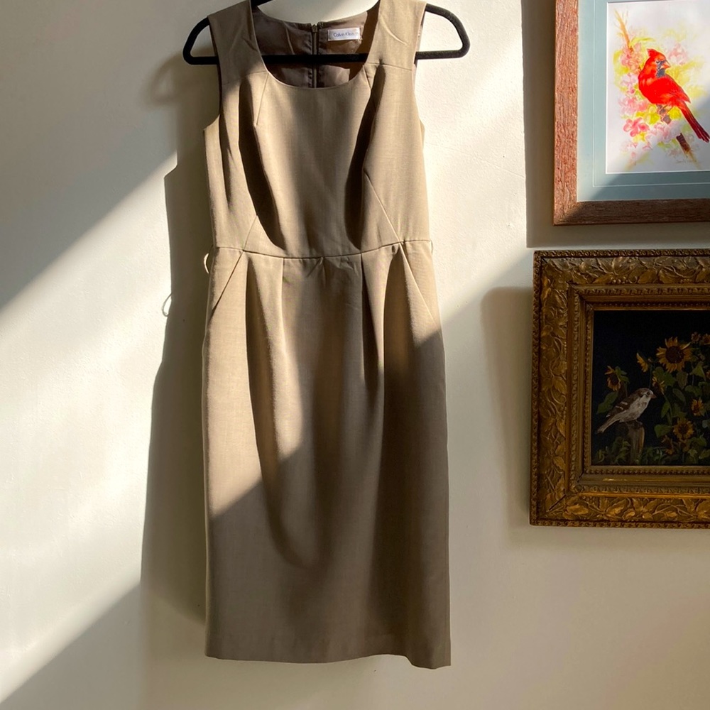 Classic Sleeveless Beige Sheath Dress